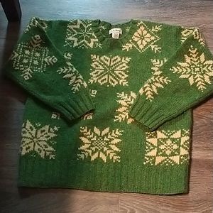 L.L. Bean Wool Sweater Holiday Winter Pattern Green size S